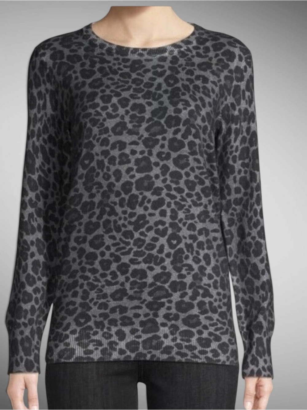 Equipment Rei Leopard Print Cashmere Cotton Sweater Gray Black XL NWT